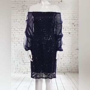 Marina Blue Off Shoulder Sequin Detail Dress